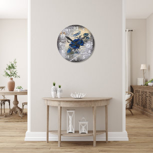 Viktorianisch Dark Blue Rose Ephemera Runde Wanduhr