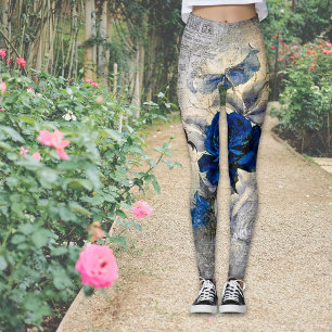 Viktorianisch Dunkelblaue Rose Ephemera Vintag Chi Leggings
