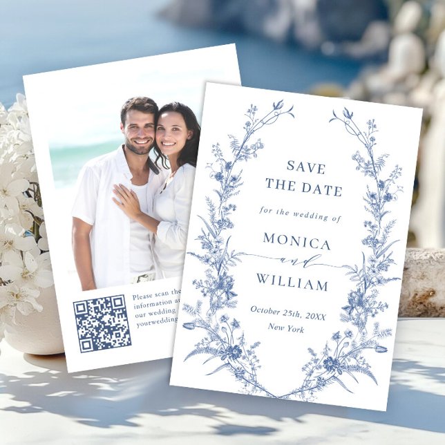 Viktorianisch Dusty Blue Französischer Garten Blum Save The Date (Von Creator hochgeladen)