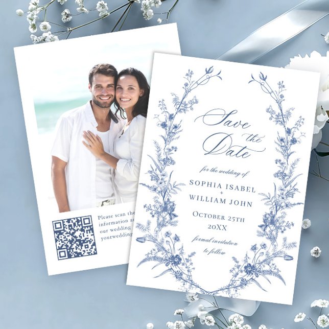 Viktorianisch Dusty Blue Französischer Garten Blum Save The Date (Von Creator hochgeladen)