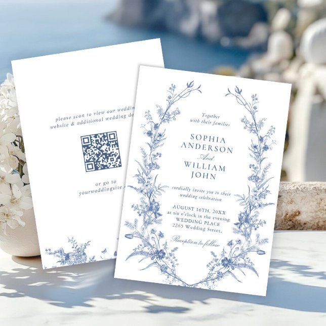 Viktorianisch Dusty Blue French Garden Wedding QR- Einladung (Von Creator hochgeladen)