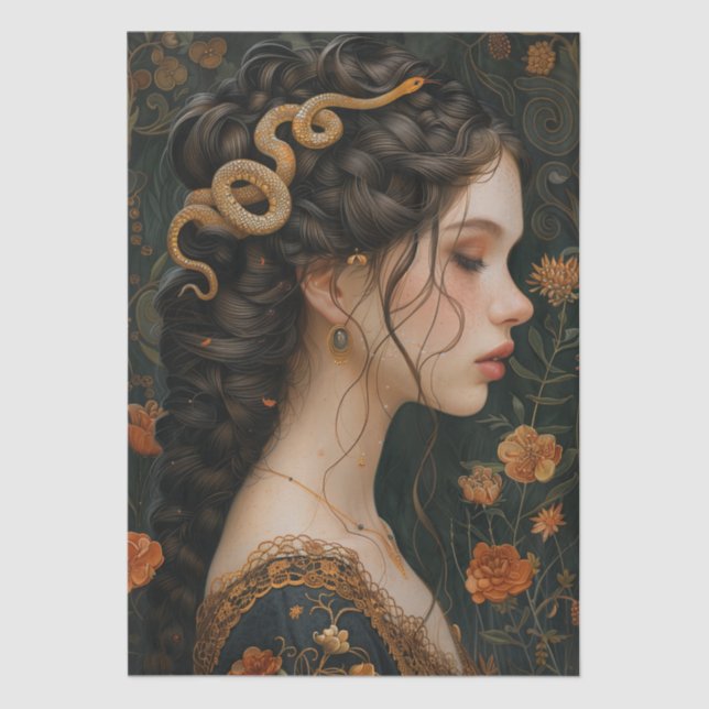 Viktorianisch Era Lady Snake Headdress Decoupage Seidenpapier (Vorderseite)