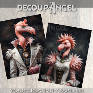 Viktorianisch Flamingo Couple - Decoupage- Seidenpapier
