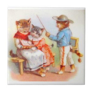 Viktorianisch gekleidete Katzen Fliese