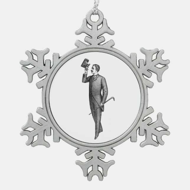 Viktorianisch Gentleman Selfie Schneeflocken Zinn-Ornament (Vorderseite)