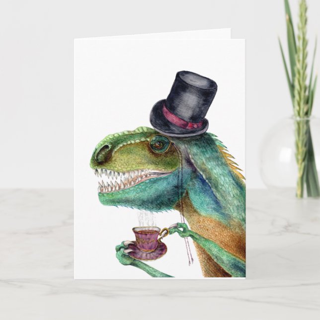 Viktorianisch Gentleman Tyrannosaurus Rex Feiertagskarte (Vorderseite)