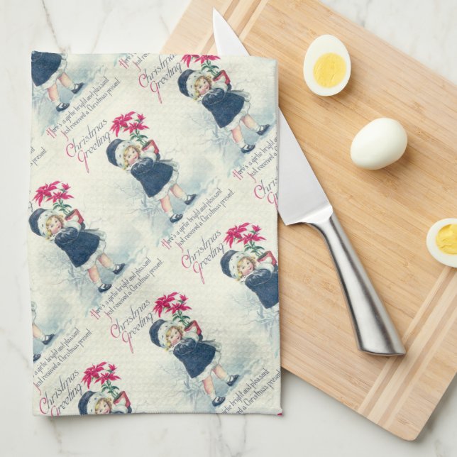 Viktorianisch Girl Vintage Weihnachtsküche Handtüc Küchentuch (Viertel Falte)
