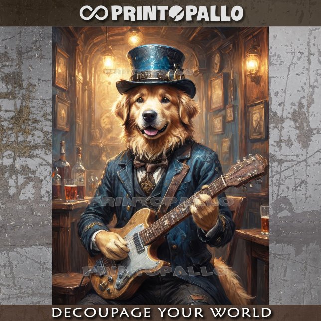 Viktorianisch Golden Retriever mit E-Gitarre !! Seidenpapier (Von Creator hochgeladen)