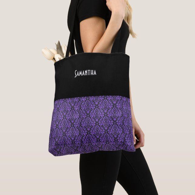 Viktorianisch Goth Lila Black Brocade Damask Name (Von Nahem)