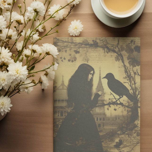 Viktorianisch Gothic Girl Raven Decoupage Seidenpapier (Von Creator hochgeladen)