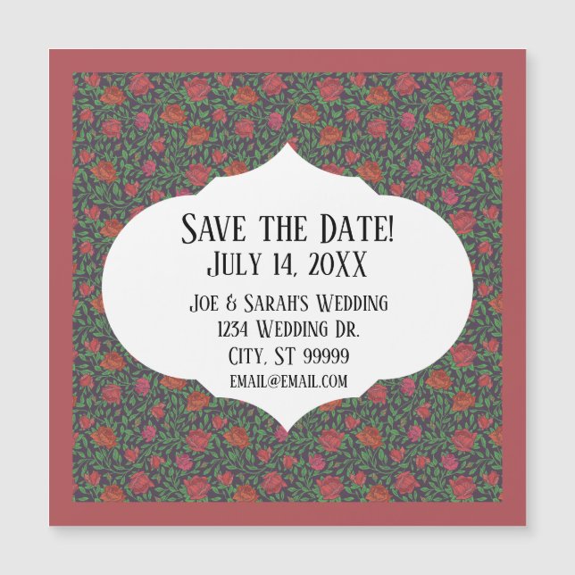 Viktorianisch Gothic Perfect Red & Fuchsia Rose Magnetkarte (Vorderseite)