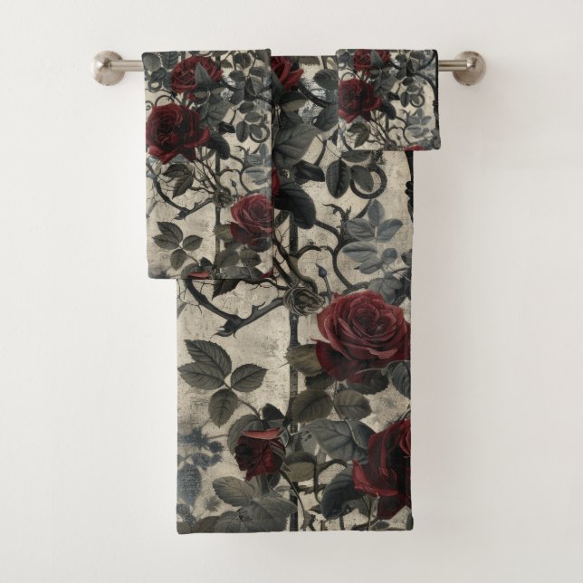 Viktorianisch Gotische Gartenmuster Rose Muster Badhandtuch Set (Insitu)