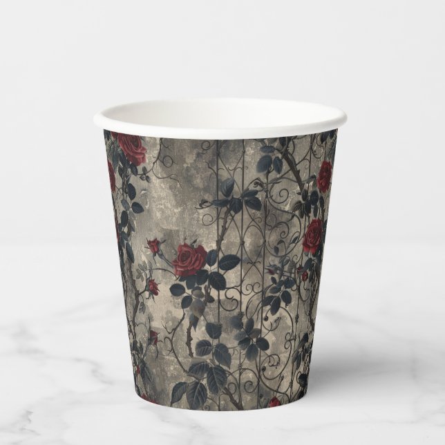 Viktorianisch Gotische Gartenmuster Rose Muster Pappbecher (Vorderseite)