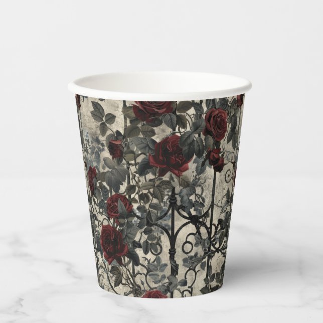 Viktorianisch Gotische Gartenmuster Rose Muster Pappbecher (Vorderseite)