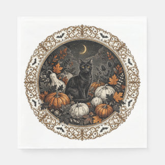 Viktorianisch-gotische Halloween-Schwarze-Katze-Se Serviette