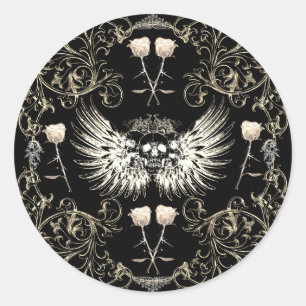 Viktorianisch-gotische Romantik-Totenkopf-Flügel u Runder Aufkleber