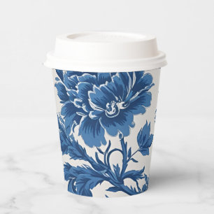 Viktorianisch inspiriert Blumendruck in Blau und W Pappbecher