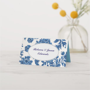 Viktorianisch inspiriert Blumendruck in Blau und W Platzkarte