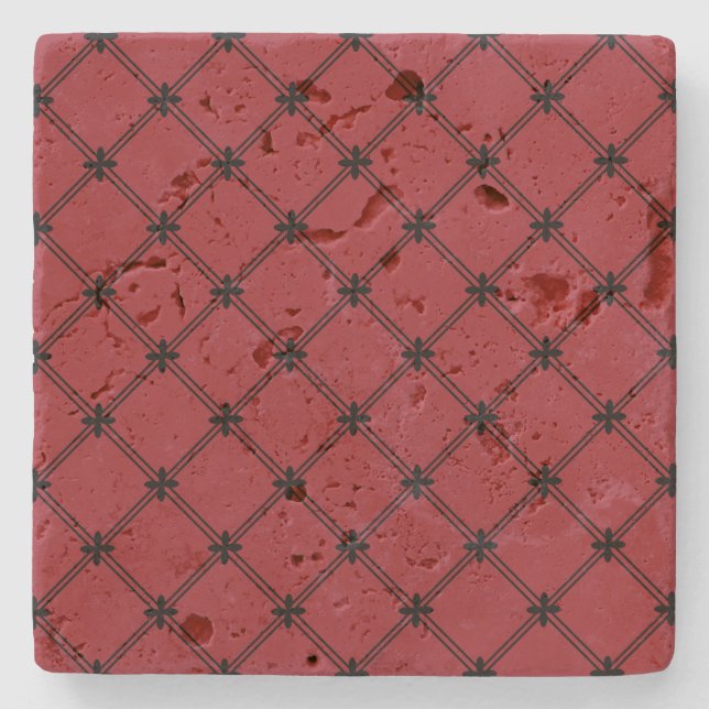 Viktorianisch Inspiriertes Schwarz-Rot-Muster Steinuntersetzer (Vorderseite)