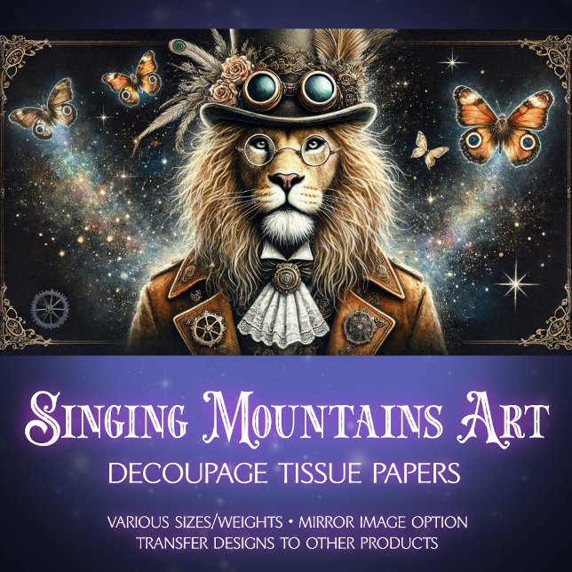 Viktorianisch Lion Butterflies Steampunk Decoupage Seidenpapier (Von Creator hochgeladen)