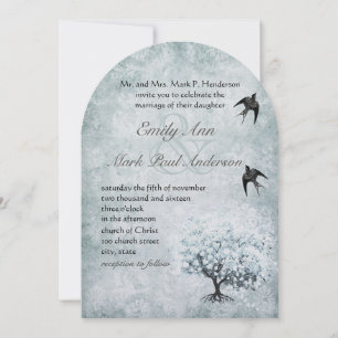 Viktorianisch Love Bird Blue Damask Herzleaf Tree Einladung