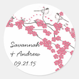 Viktorianisch Love Bird Cherry Blossom Hochzeitsau Runder Aufkleber