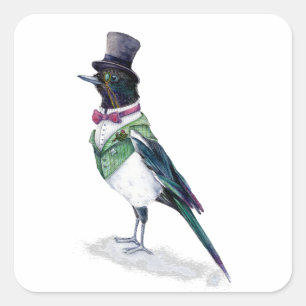 Viktorianisch Magpie Bird Quadratischer Aufkleber