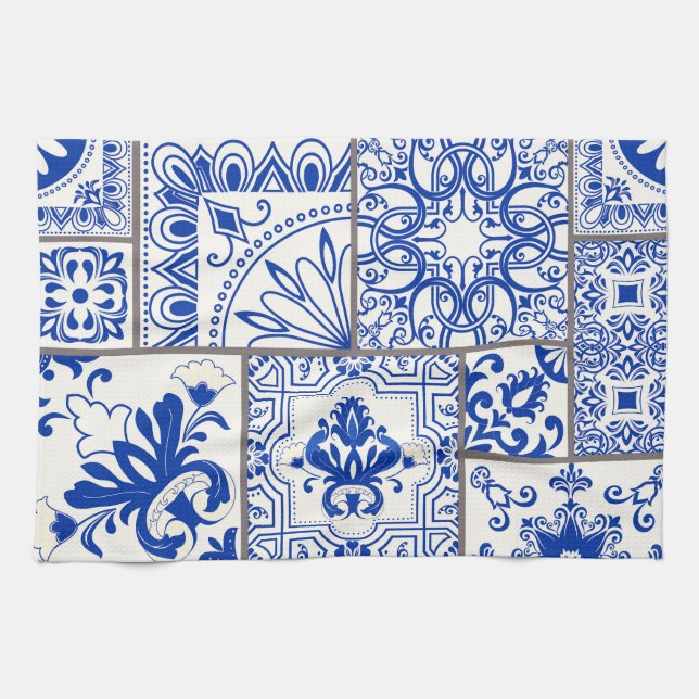 Viktorianisch Majolica: Patchwork Fliesenmuster. Geschirrtuch (Horizontal)