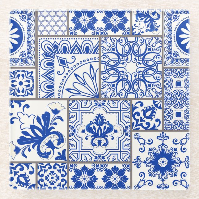 Viktorianisch Majolica: Patchwork Fliesenmuster. Glasuntersetzer (Vorderseite)