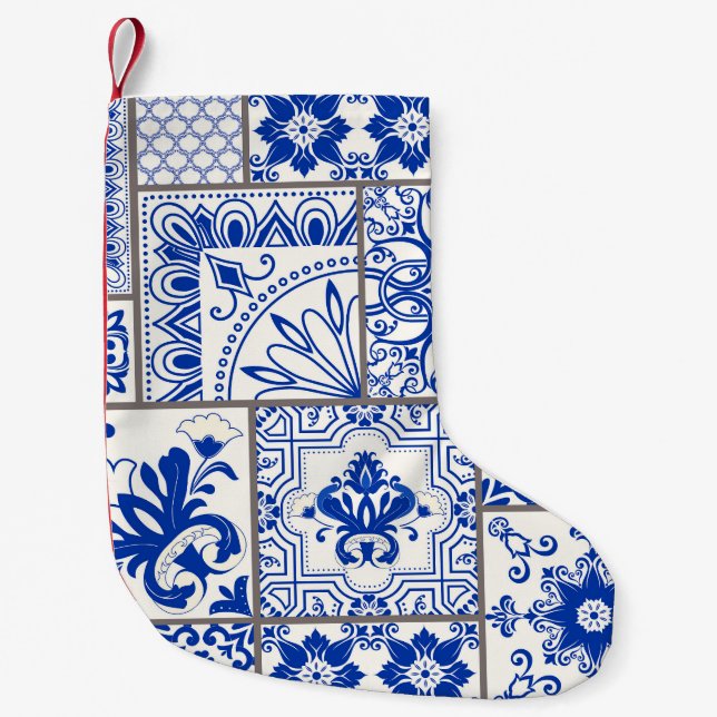 Viktorianisch Majolica: Patchwork Fliesenmuster. Kleiner Weihnachtsstrumpf (Vorderseite)