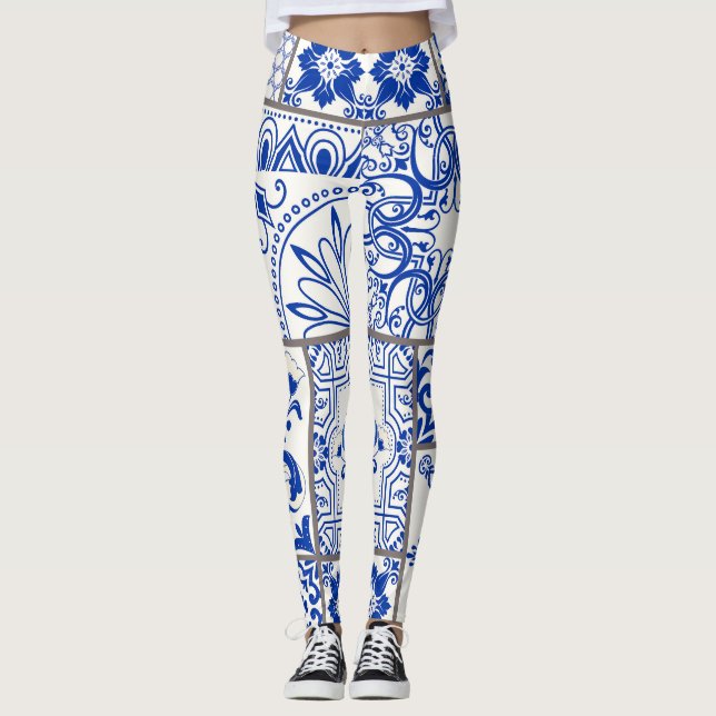 Viktorianisch Majolica: Patchwork Fliesenmuster. Leggings (Vorderseite)