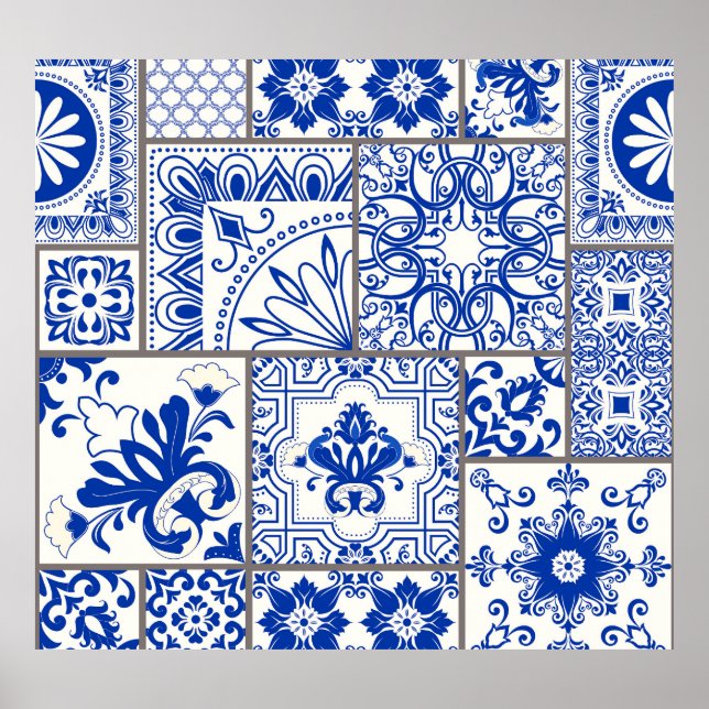 Viktorianisch Majolica: Patchwork Fliesenmuster. Poster (Vorne)