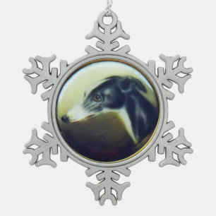 VIKTORIANISCH MINIATURE DOG PORTRAITS Irish Greyho Schneeflocken Zinn-Ornament