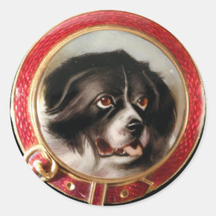 VIKTORIANISCH MINIATURE DOG PORTRAITS Neufundland Runder Aufkleber