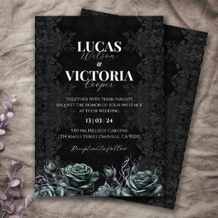 Viktorianisch-Moody-Floral-Gothic-Hochzeit Einladung