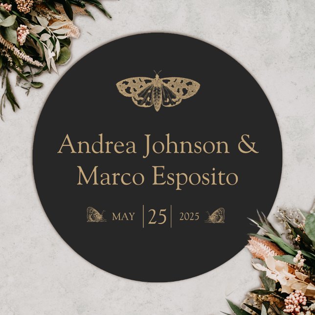 Viktorianisch Moth Elegant Gotische Gastgeschenk H Runder Aufkleber (Gothic moth wedding sticker)