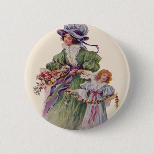 Viktorianisch Mütter & Tochter Blume Muttertag Button (Vorderseite)