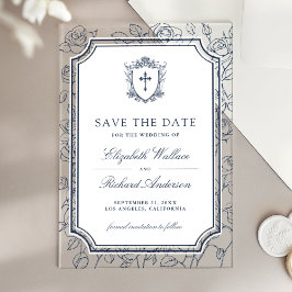Viktorianisch Navy Blau Katholische Hochzeit Save Acryleinladungen