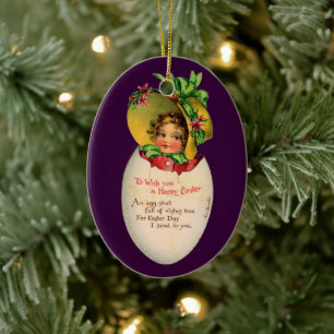 Viktorianisch Ostern, Vintages Mädchen mit Bonnet  Keramik Ornament