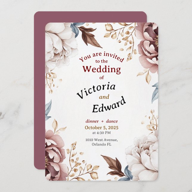 Viktorianisch Peony Luxe Einladungs-Karte Einladung (Vorne/Hinten)