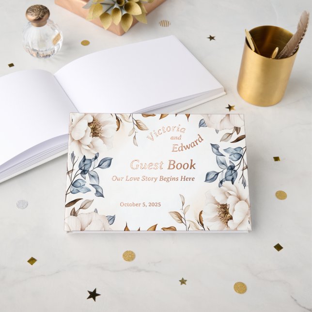 Viktorianisch Peony Luxe Wedding Foil Gästebuch (Vorderseite Offen)