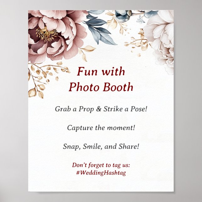 Viktorianisch Peony Luxe Wedding Foto Booth Sign Poster