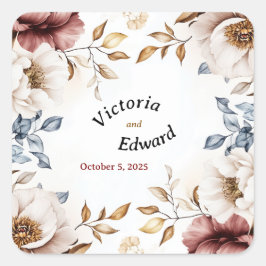 Viktorianisch Peony Luxe Wedding Umschlag Aufklebe Quadratischer Aufkleber