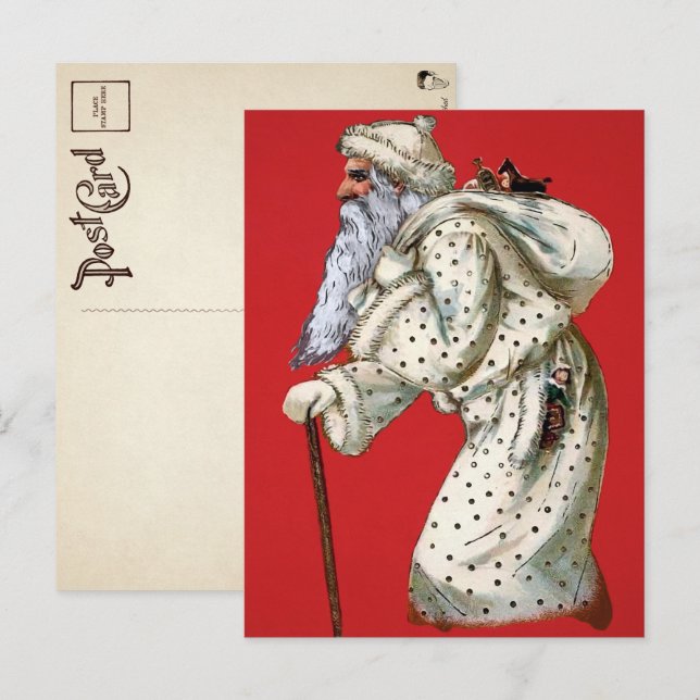 Viktorianisch Polka Dot Robed Santa Postcard Postkarte (Vorne/Hinten)