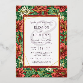 Viktorianisch Red Floral Wedding Chintz Vintag Folien Feiertagskarte