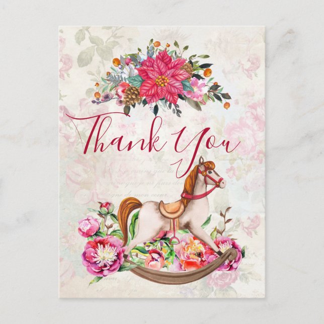 Viktorianisch Rocking Horse Weihnachten Danke Postkarte (Vorderseite)