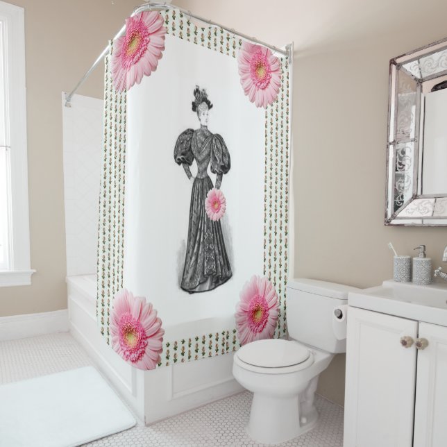 Viktorianisch rosa Duschvorhang mit Blumen (Beispiel)