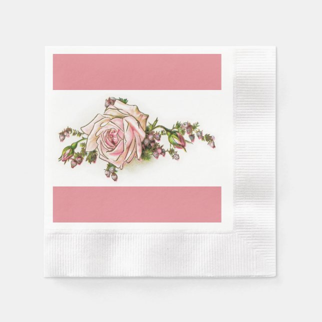 Viktorianisch rosa Rose und Buds Paper Napkin Serviette (Vorderseite)