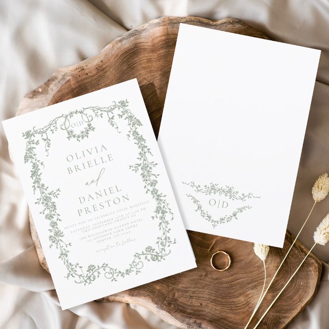 Viktorianisch Sage Green Floral Wedgram Einladung (Von Creator hochgeladen)