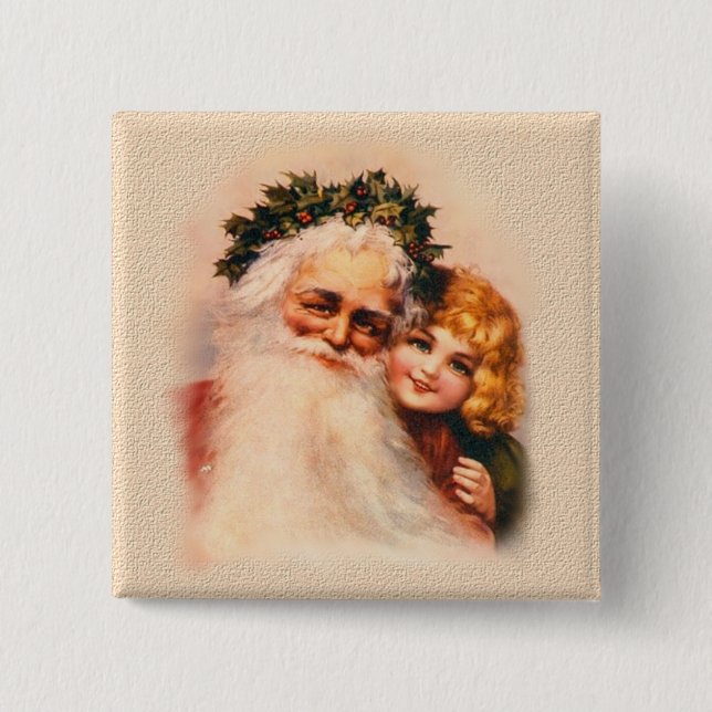 Viktorianisch Santa and Girl Button (Vorderseite)